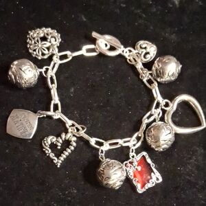 Vintage-Inspired Silver and Red Charm Bracelet